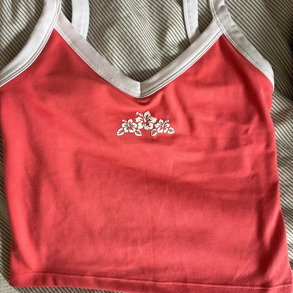 Hollister Workout Coral and White Tank Top